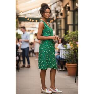 Mattox Strawberry Print Dress 8 NWT Green Faux Wrap Tie Waist Summer Picnic Fun